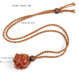 Net Wrapped Crystal Necklace Adjustable Stone Pendant