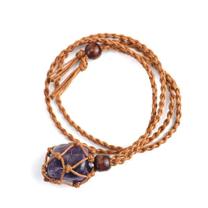 Net Wrapped Crystal Necklace Adjustable Stone Pendant