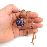 Net Wrapped Crystal Necklace Adjustable Stone Pendant