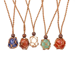 Net Wrapped Crystal Necklace Adjustable Stone Pendant
