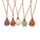 Net Wrapped Crystal Necklace Adjustable Stone Pendant
