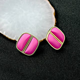 Rose Red Square Earrings with 925 Silver Needle