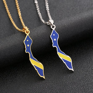 Netherlands Curacao Island Map Flag Pendant Necklace Stainless Steel