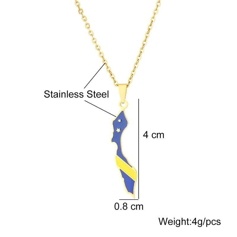Netherlands Curacao Island Map Flag Pendant Necklace Stainless Steel