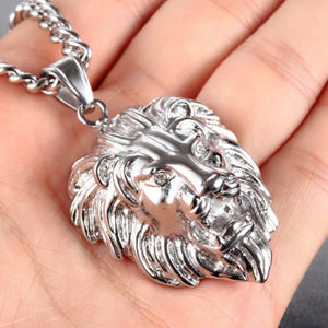 Stainless Steel Lion Head Pendant Necklace Men's Accessory
