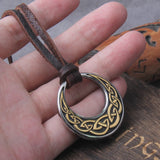 Celtic Knot Round Pendant Necklace with Adjustable Leather Cord