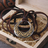 Celtic Knot Round Pendant Necklace with Adjustable Leather Cord