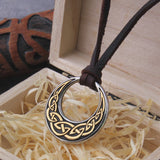 Celtic Knot Round Pendant Necklace with Adjustable Leather Cord