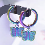 Moon Sun Charm Butterfly Snake Hoop Earrings Stainless Steel Vintage