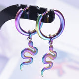 Moon Sun Charm Butterfly Snake Hoop Earrings Stainless Steel Vintage