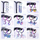 Moon Sun Charm Butterfly Snake Hoop Earrings Stainless Steel Vintage
