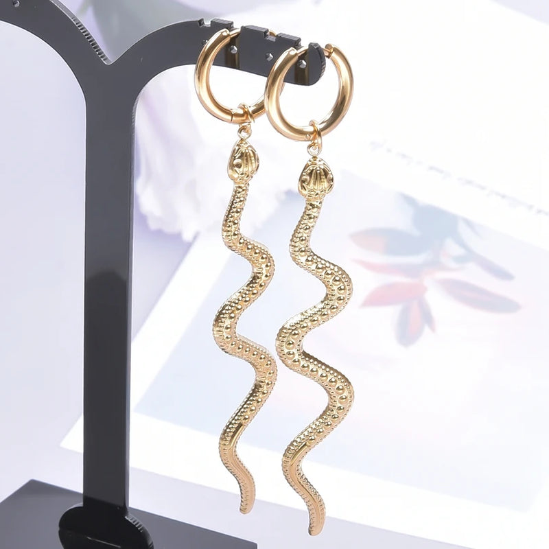 Moon Sun Charm Butterfly Snake Hoop Earrings Stainless Steel Vintage
