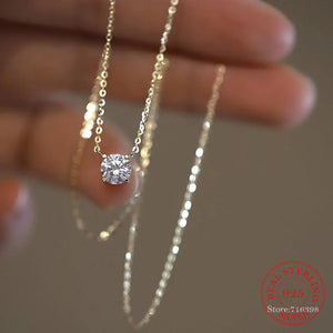 925 Silver Crystal Necklace Pendant 14K Plated Jewelry Gift