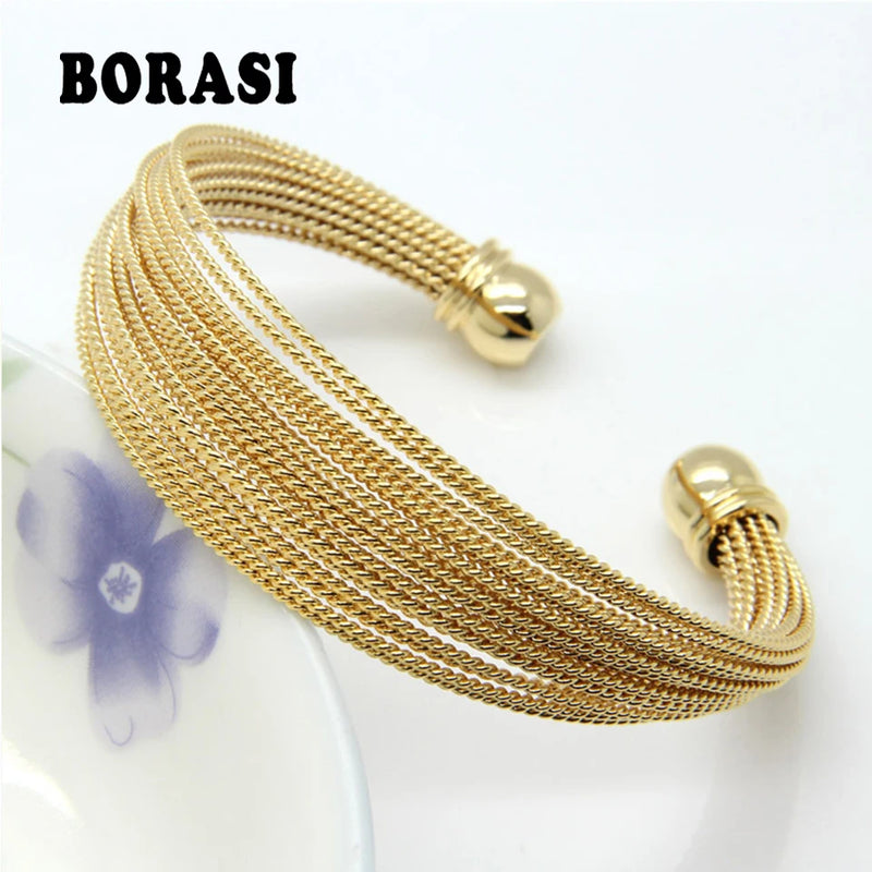Stainless Steel Twisted Wire Bracelets Bangles - Rose/Silver
