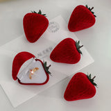Red Strawberry Velvet Ring Storage Case Jewelry Box Ring Protector Flocking