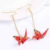Red Bird Cranes Paper Earrings Romantic Jewelry For Women