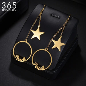 Star Pendant Stainless Steel Dangler Earrings Women's Birthday Gift