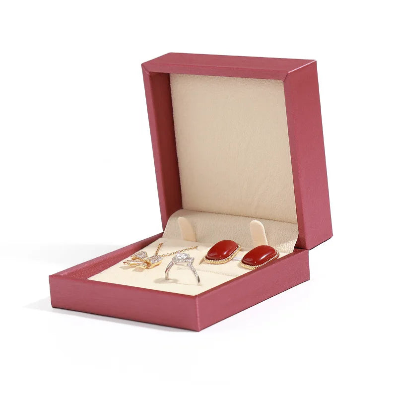 Gold/Blue/Red PU Leather Jewelry Box 9x9x4cm