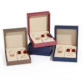 Gold/Blue/Red PU Leather Jewelry Box 9x9x4cm