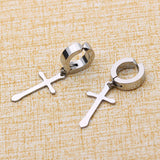 Stainless Steel Clip On Non Piercing Earrings Goth Cross Punk Rock Drop