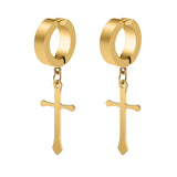 Stainless Steel Clip On Non Piercing Earrings Goth Cross Punk Rock Drop
