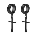 Stainless Steel Clip On Non Piercing Earrings Goth Cross Punk Rock Drop