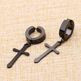 Stainless Steel Clip On Non Piercing Earrings Goth Cross Punk Rock Drop