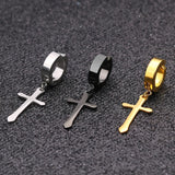 Stainless Steel Clip On Non Piercing Earrings Goth Cross Punk Rock Drop