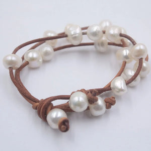 10-11mm Baroque Pearl Leather Bracelet for Woman