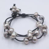 10-11mm Baroque Pearl Leather Bracelet for Woman