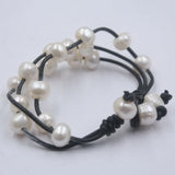 10-11mm Baroque Pearl Leather Bracelet for Woman