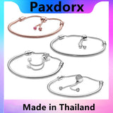 925 Silver Adjustable Bracelet Rose 18 Golden Glitter Slide Shine MOMENTS Bangle