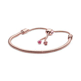 925 Silver Adjustable Bracelet Rose 18 Golden Glitter Slide Shine MOMENTS Bangle
