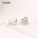925 Silver Bead Charm & Mark Sign Clear CZ Enamel Charms Fit Bracelets DIY