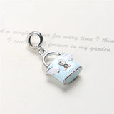 925 Sterling Silver Angel Wing Lock Pendant Enamel Charm