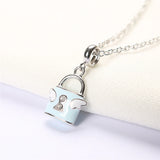 925 Sterling Silver Angel Wing Lock Pendant Enamel Charm