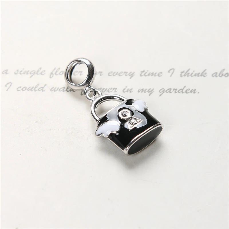 925 Sterling Silver Angel Wing Lock Pendant Enamel Charm