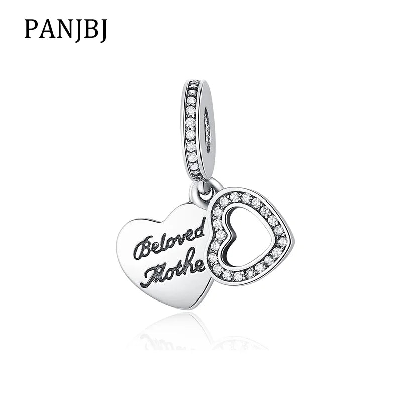 925 Silver Mother Crystal Heart Charm Bead Fit Bracelet