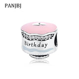 925 Silver Birthday Cake CZ Enamel Charm for Bracelets Necklace