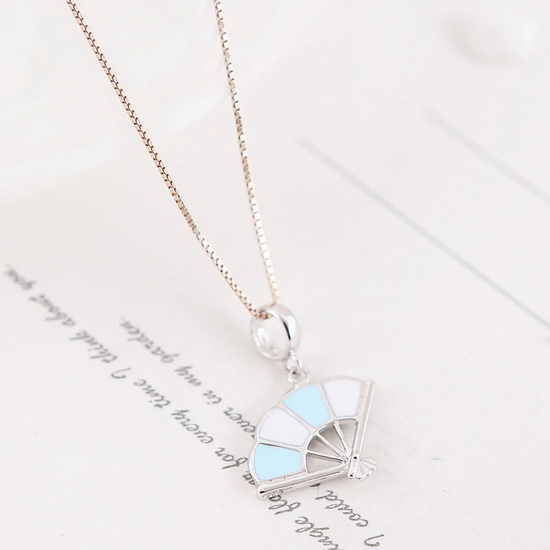925 Silver Chinese Fan Pendant Enamel Charms for Bracelets Women