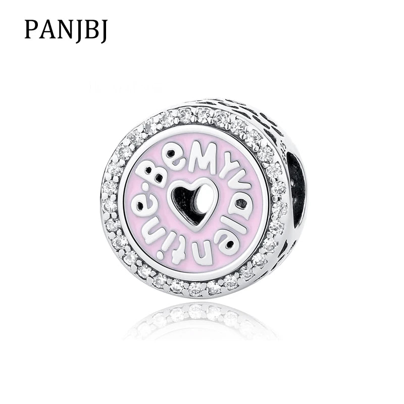 925 Silver Charm Clear CZ Be My Valentine Enamel