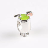 925 Silver Cocktail Drink Goblet Enamel Charm Bead for Bracelets