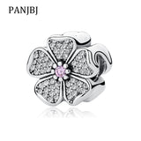 925 Silver Cherry Flower Charm Crystal Bead Bracelet DIY Jewelry