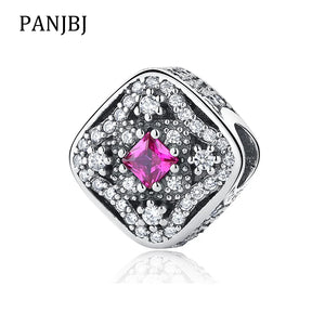 925 Sterling Silver Crystal Square Bead Charm for Bracelets Necklace