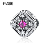 925 Sterling Silver Crystal Square Bead Charm for Bracelets Necklace