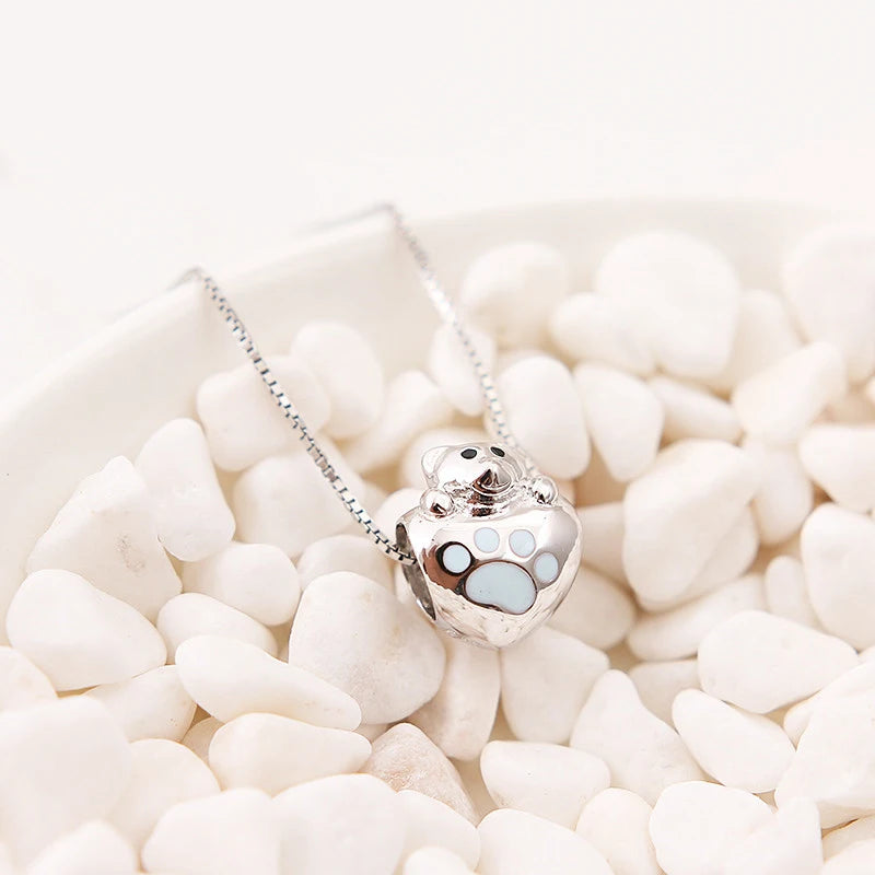 925 Sterling Silver Bear Paw Charm Enamel Bead