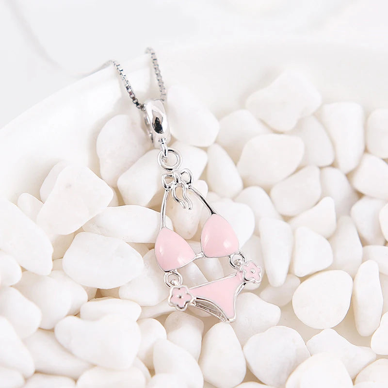 925 Silver Bikini Swimming Suit Charm Pendant Enamel Fit Bracelet DIY
