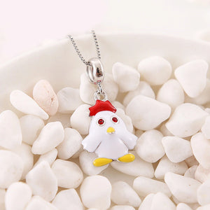 925 Silver Chicken Baby Pendant Enamel Charm for Bracelet Necklace DIY Jewelry