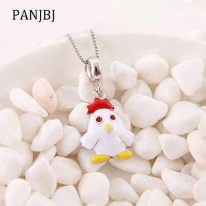 925 Silver Chicken Baby Pendant Enamel Charm for Bracelet Necklace DIY Jewelry