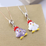 925 Silver Chicken Baby Pendant Enamel Charm for Bracelet Necklace DIY Jewelry